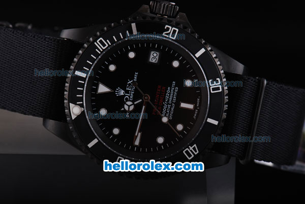 Rolex Sea-Dweller Pro-Hunter Swiss ETA 2836 With Black Dial and Case,Air Vent Edition and Black Nylon Strap - Click Image to Close